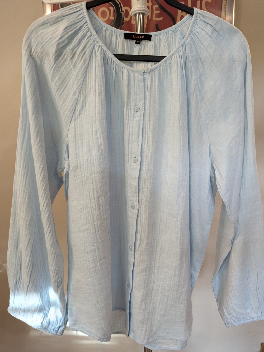 $30 Quince Size M - 100% Organic Cotton Gauze Peasant Blouse EUC